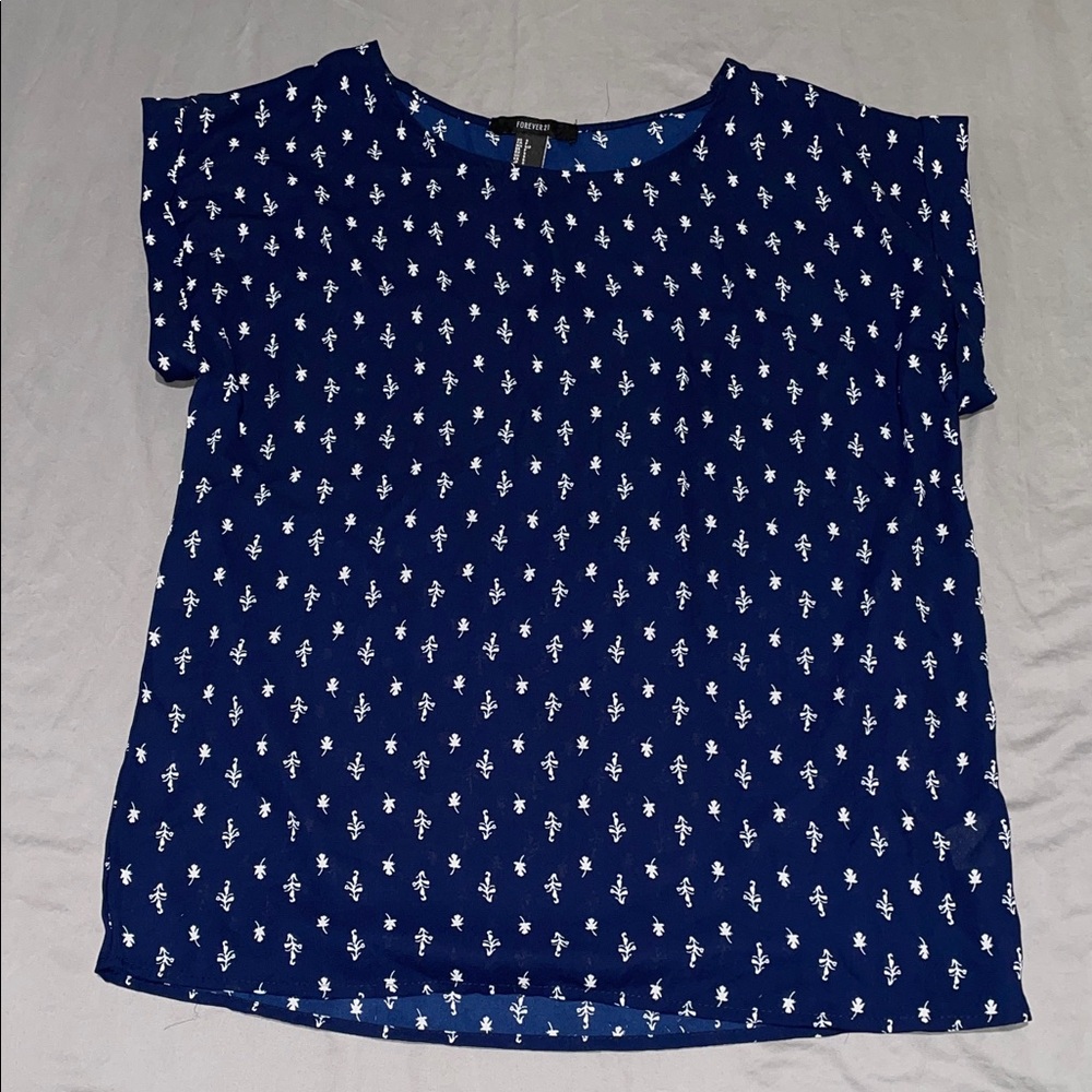 Forever 21 Navy Floral Blouse